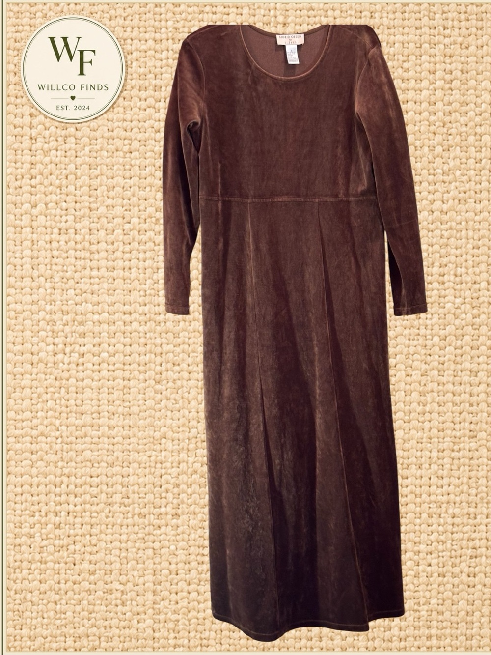 J. Jill Sigrid Olsen Brown Velour Maxi Dress Long Sleeve Size S